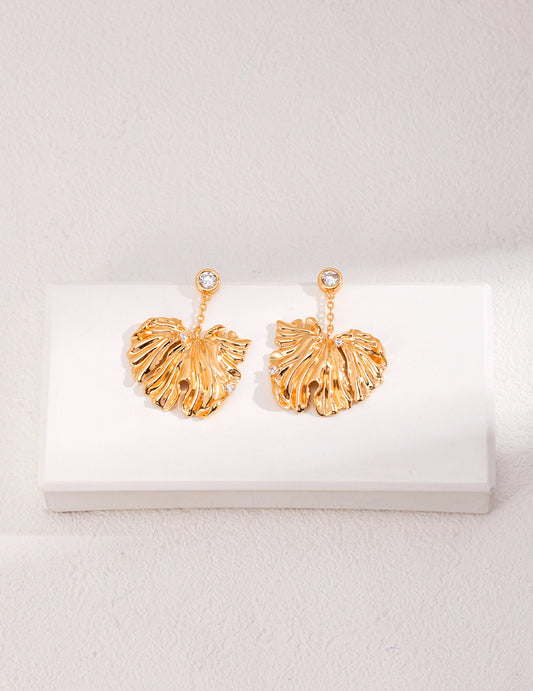 GOLDEN LEAVES SILVER EARRINGS